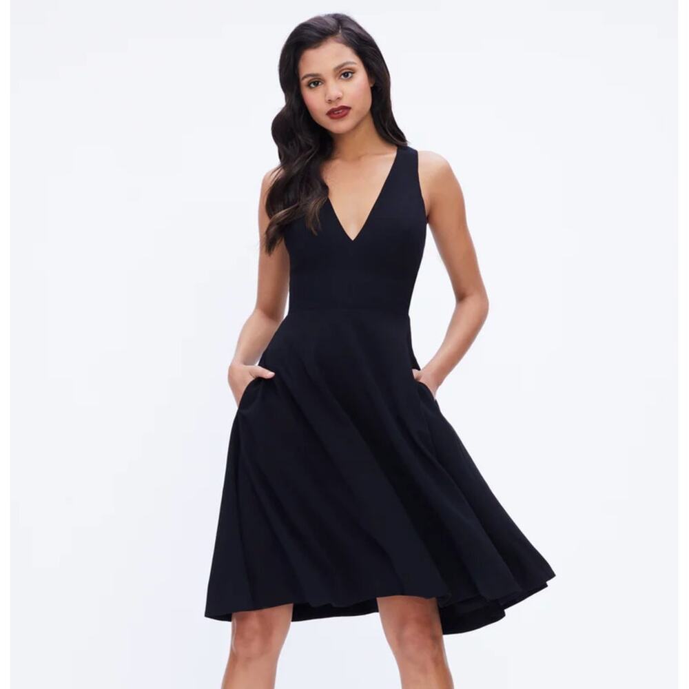 Dress the Population Elegant Black V-Neck Mini Dress